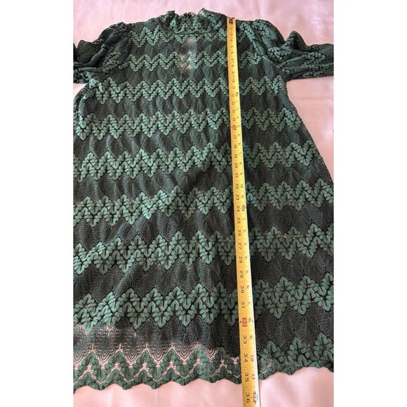 FREE PEOPLE Simone Mock Neck Lace Dress Women Med Green Bell Long Sleeve BOHO - Picture 11 of 11